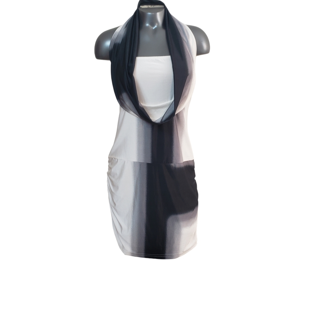Venus black and white neck strap mini dress.